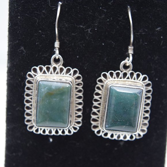 Vintage Chrysoprase & Sterling Silver Wire Earrings - Picture 2 of 4